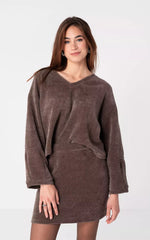 Load image into Gallery viewer, Minuit Knit Mini Dress Set | V-Neck Sweater &amp; Skirt | Soft Blended Yarn
