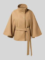 Load image into Gallery viewer, Cape Jacket with Belt | Stand Collar | Autumn Winter Layering
