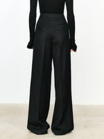 Load image into Gallery viewer, Asymmetric Layer Straight Leg Dress Trousers | Modern Button Detail
