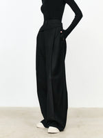 Load image into Gallery viewer, Asymmetric Layer Straight Leg Dress Trousers | Modern Button Detail
