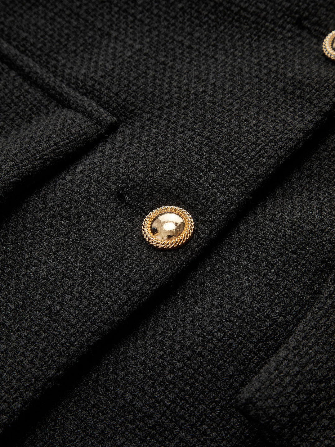 Fondamentale Black Tweed Jacket | Gold Buttons | Structured Short Fit