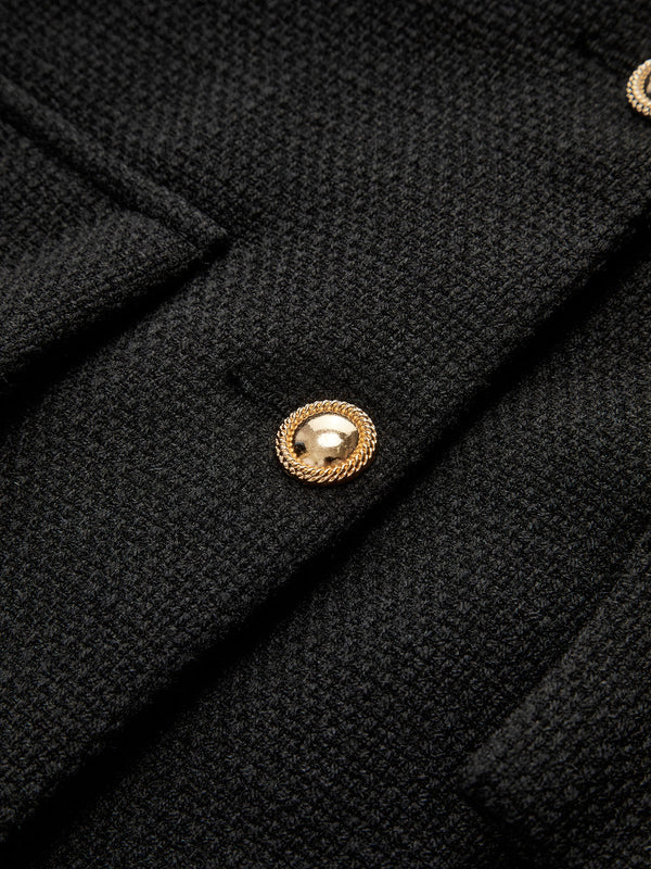Fondamentale Black Tweed Jacket | Gold Buttons | Structured Short Fit
