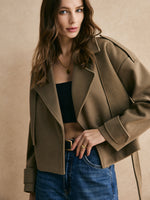 Load image into Gallery viewer, Cropped Wool-Blend Jacket | Structured Lapel | Modern Camel Style
