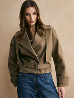 Load image into Gallery viewer, Cropped Wool-Blend Jacket | Structured Lapel | Modern Camel Style

