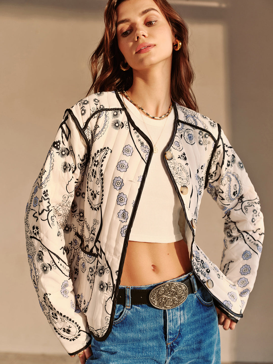 Embroidered Cotton Jacket | Floral Print | Bohemian-Inspired