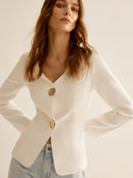Load image into Gallery viewer, V-Neck Fitted Blazer | Gold Button Detail | Sculpted Silhouette
