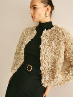 Load image into Gallery viewer, Textured Short Jacket | 3D Floral Design | Elegant Statement Piece
