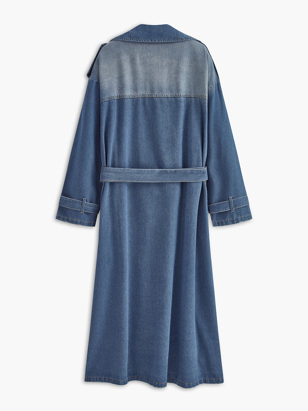 Fondamentale Denim Trench Coat | Double-Breasted | Belted Long Fit
