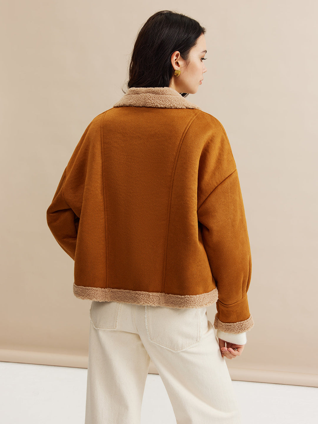 Fondamentale Camel Contrast Jacket | Fold Collar | Soft Textured Finish