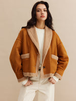 Load image into Gallery viewer, Fondamentale Camel Contrast Jacket | Fold Collar | Soft Textured Finish
