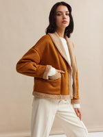 Load image into Gallery viewer, Fondamentale Camel Contrast Jacket | Fold Collar | Soft Textured Finish
