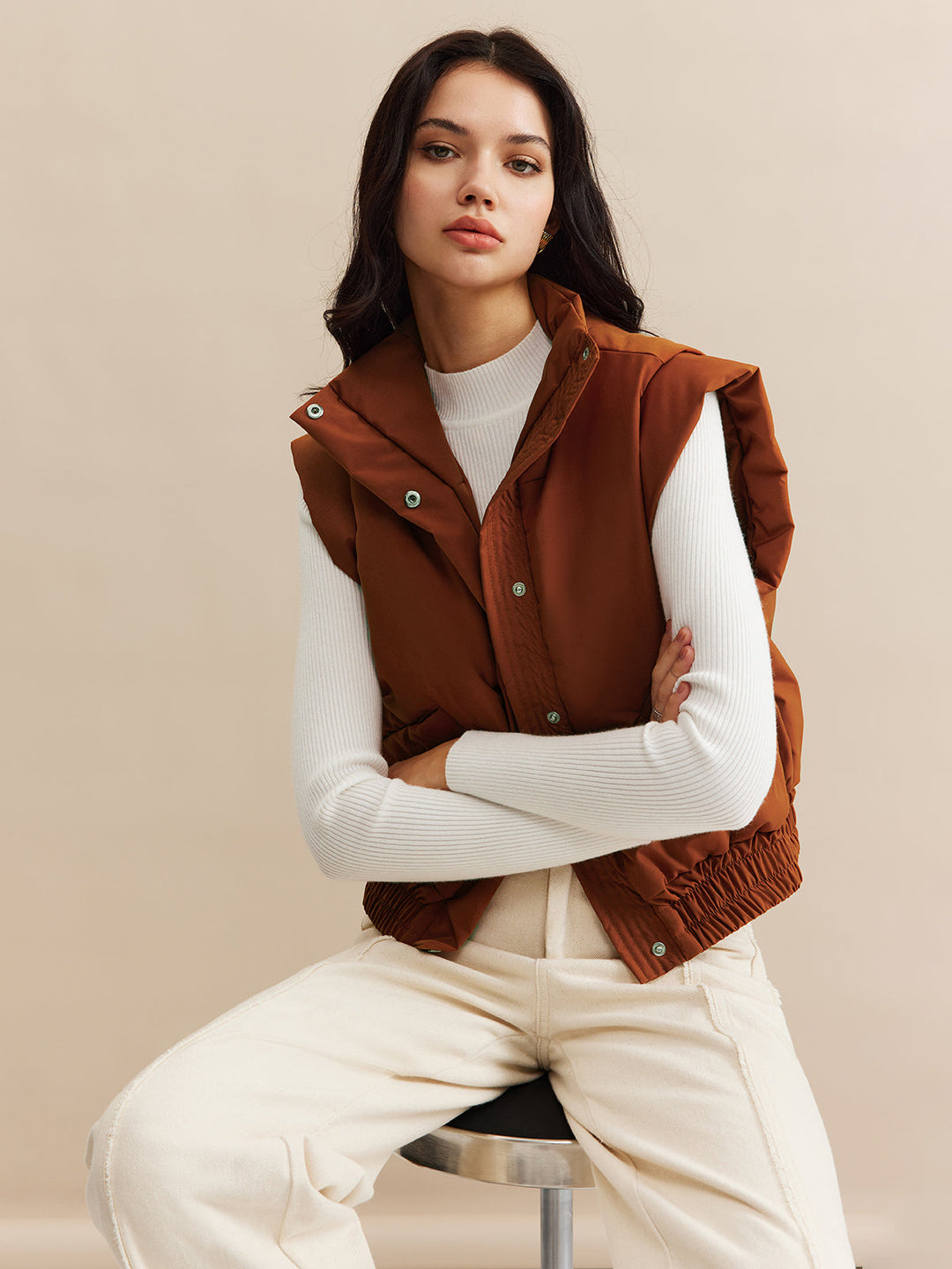 Quilted Sleeveless Vest | Stand Collar | Relaxed Fit