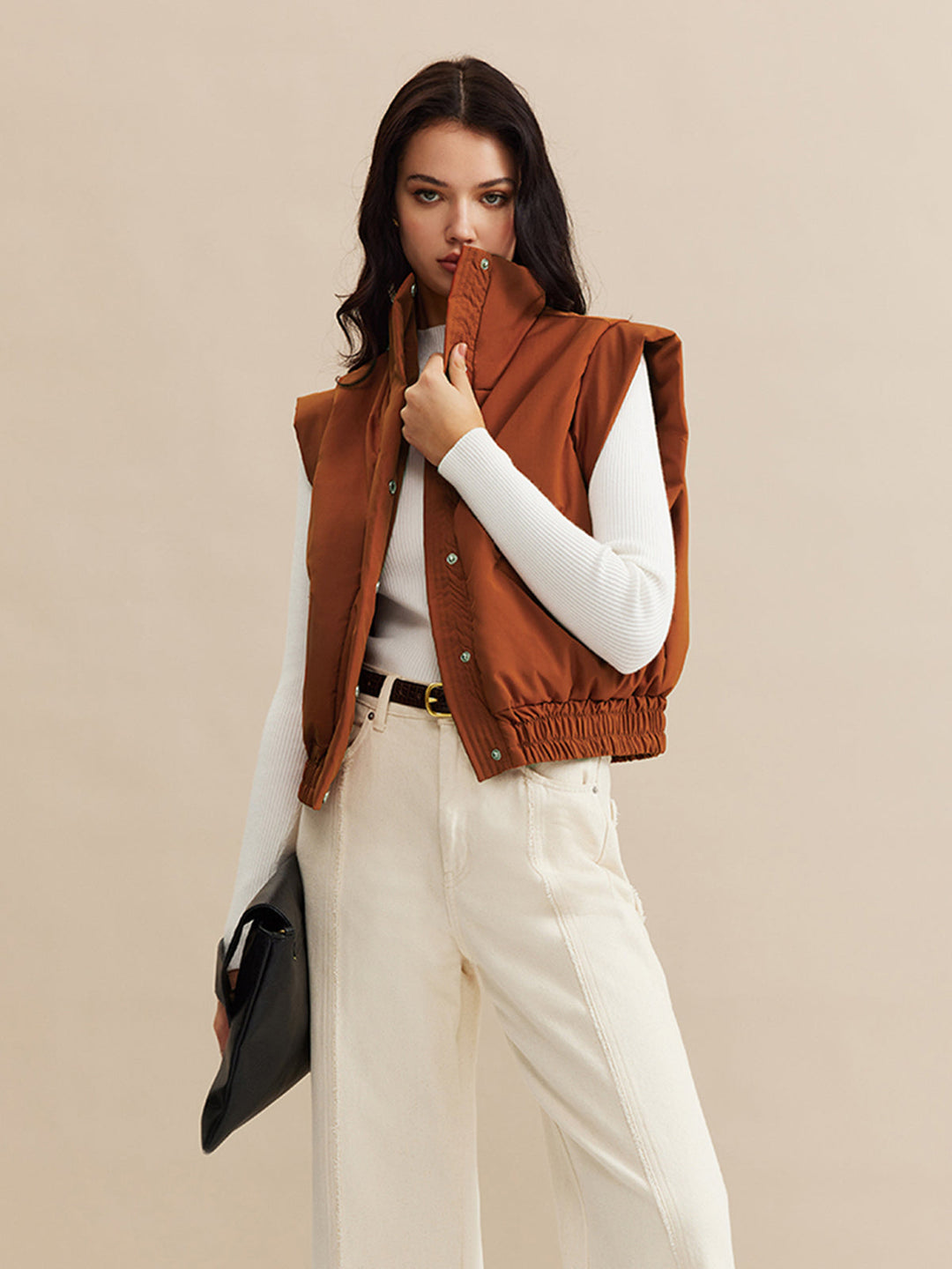 Quilted Sleeveless Vest | Stand Collar | Relaxed Fit