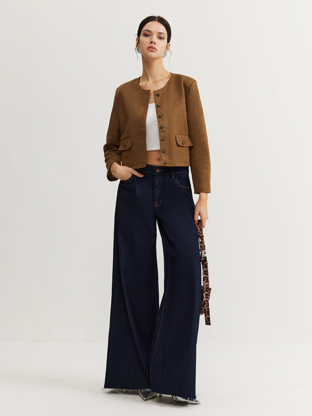Fondamentale Cropped Button Jacket | Minimalist Silhouette | Round Neck