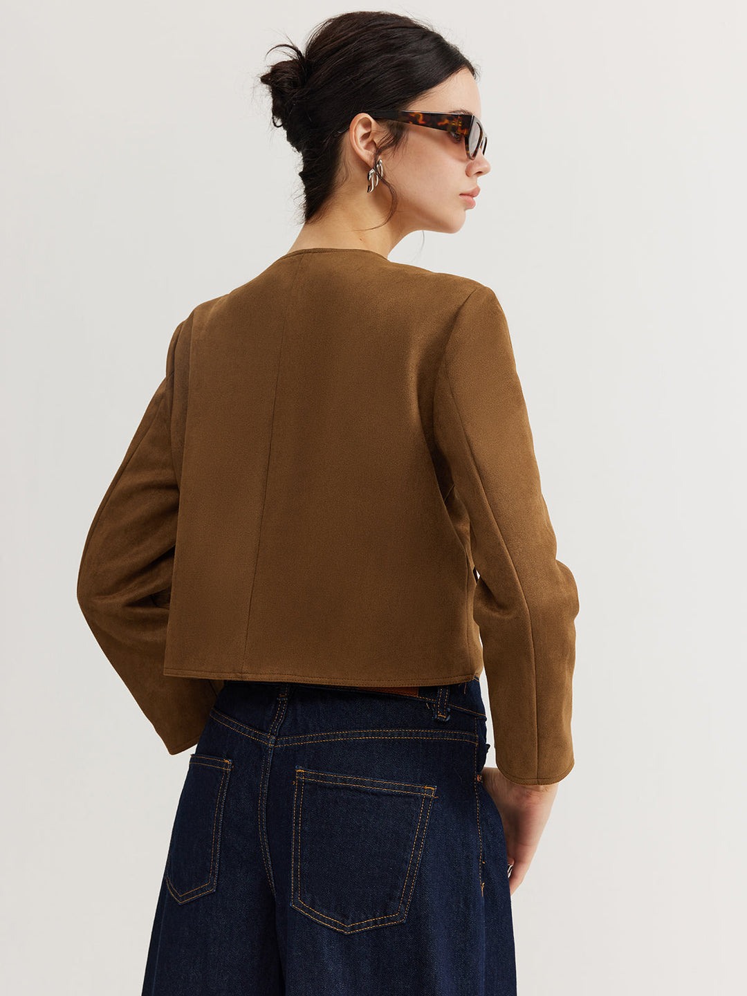 Fondamentale Cropped Button Jacket | Minimalist Silhouette | Round Neck