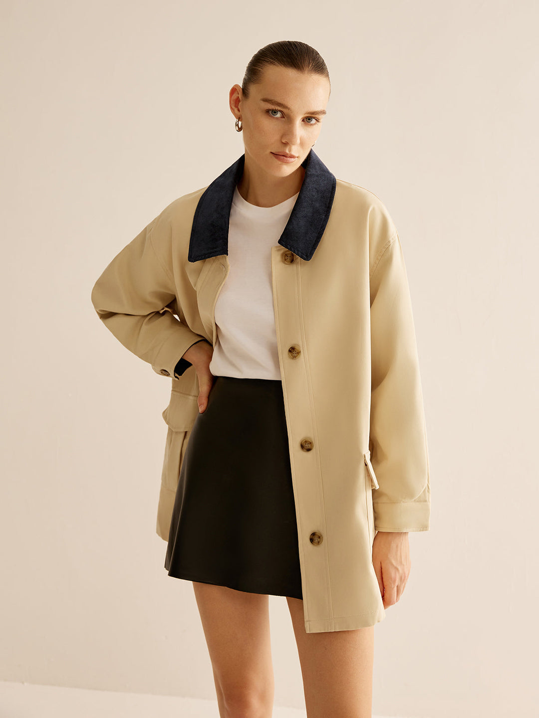Cotton Jacket | Contrast Collar | Scandinavian-Inspired