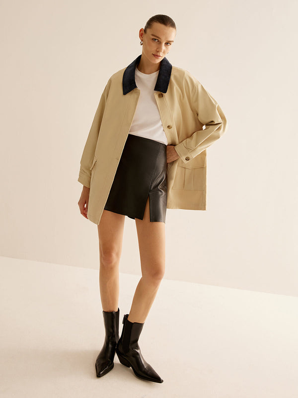 Cotton Jacket | Contrast Collar | Scandinavian-Inspired