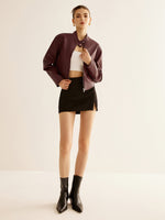 Load image into Gallery viewer, Cropped Faux Leather Jacket | Stand Collar | Minimalist Design
