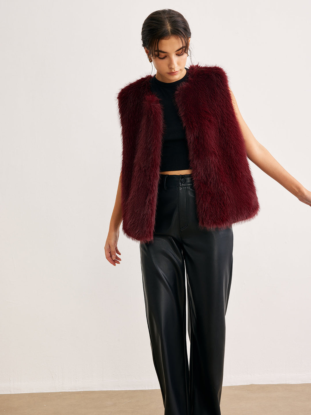 Faux Fur Vest | Burgundy | Soft Touch Finish