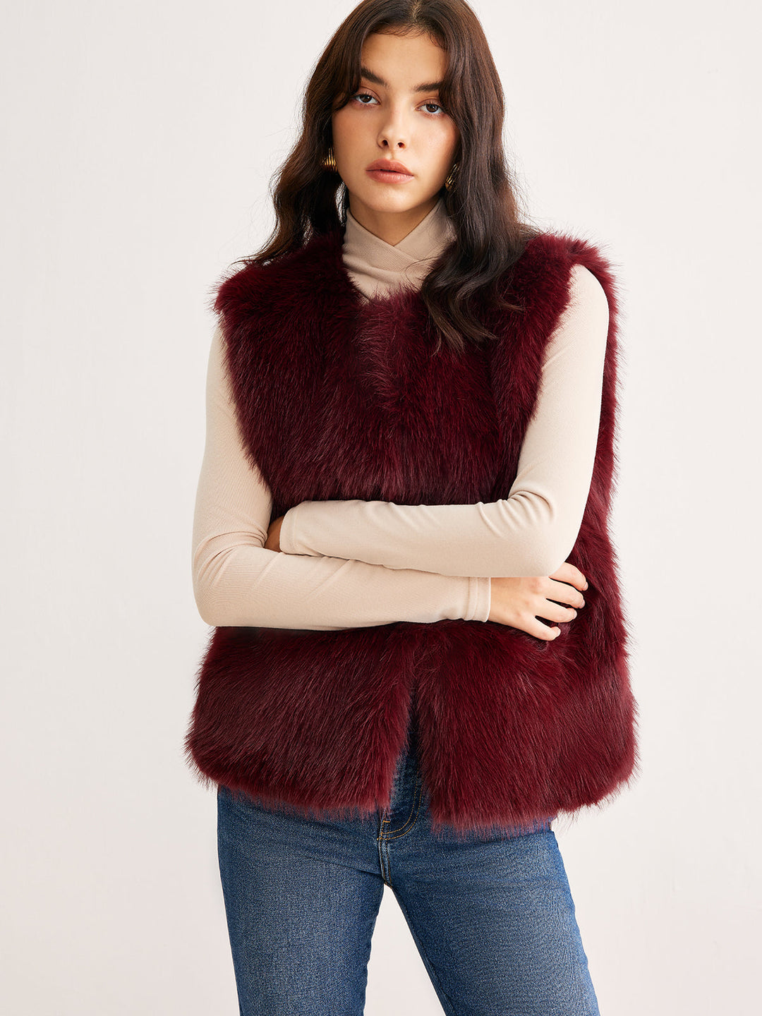 Faux Fur Vest | Burgundy | Soft Touch Finish