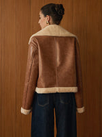 Load image into Gallery viewer, Faux Shearling Aviator Jacket | Oversized Collar | Classic Winter Style
