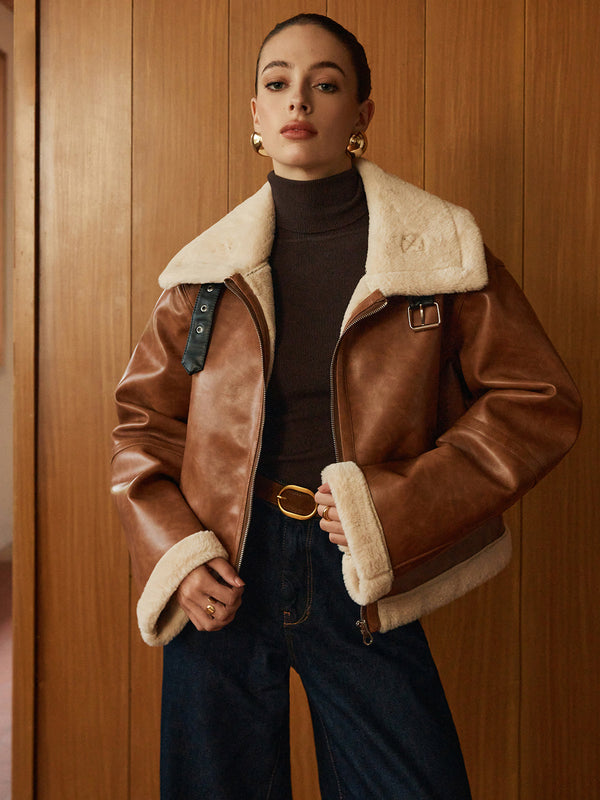 Faux Shearling Aviator Jacket | Oversized Collar | Classic Winter Style