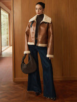 Load image into Gallery viewer, Faux Shearling Aviator Jacket | Oversized Collar | Classic Winter Style
