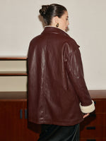 Load image into Gallery viewer, Métier Faux Leather Aviator Coat | Shearling Lining | Belted Waist
