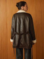 Load image into Gallery viewer, Métier Faux Leather Aviator Coat | Shearling Lining | Belted Waist
