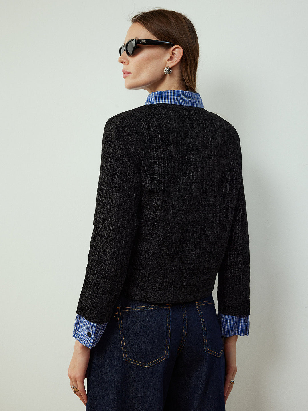 Short Tweed Jacket | Contrast Collar | Classic Silhouette