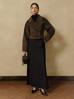 Load image into Gallery viewer, Métier Wool Blend Cropped Coat | Oversized Lapel | Sculpted Silhouette
