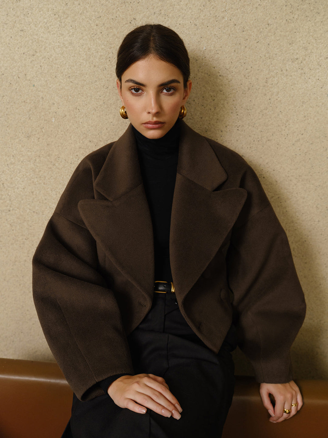 Métier Wool Blend Cropped Coat | Oversized Lapel | Sculpted Silhouette
