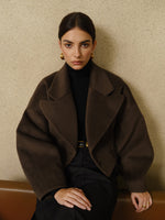 Load image into Gallery viewer, Métier Wool Blend Cropped Coat | Oversized Lapel | Sculpted Silhouette
