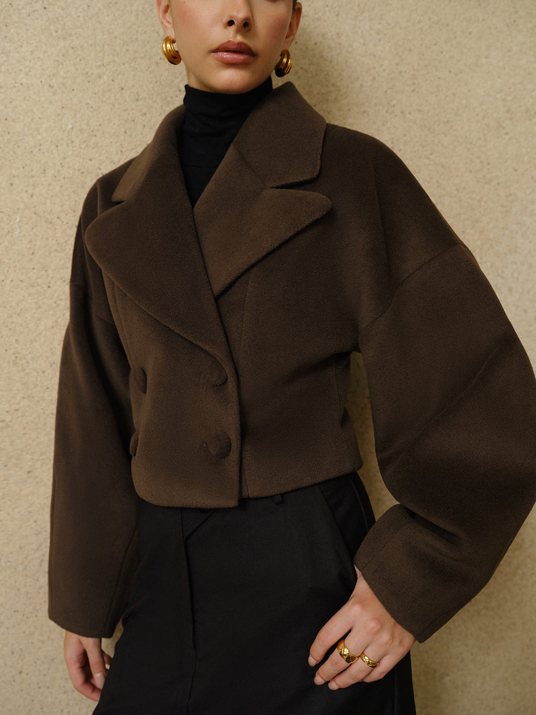 Métier Wool Blend Cropped Coat | Oversized Lapel | Sculpted Silhouette