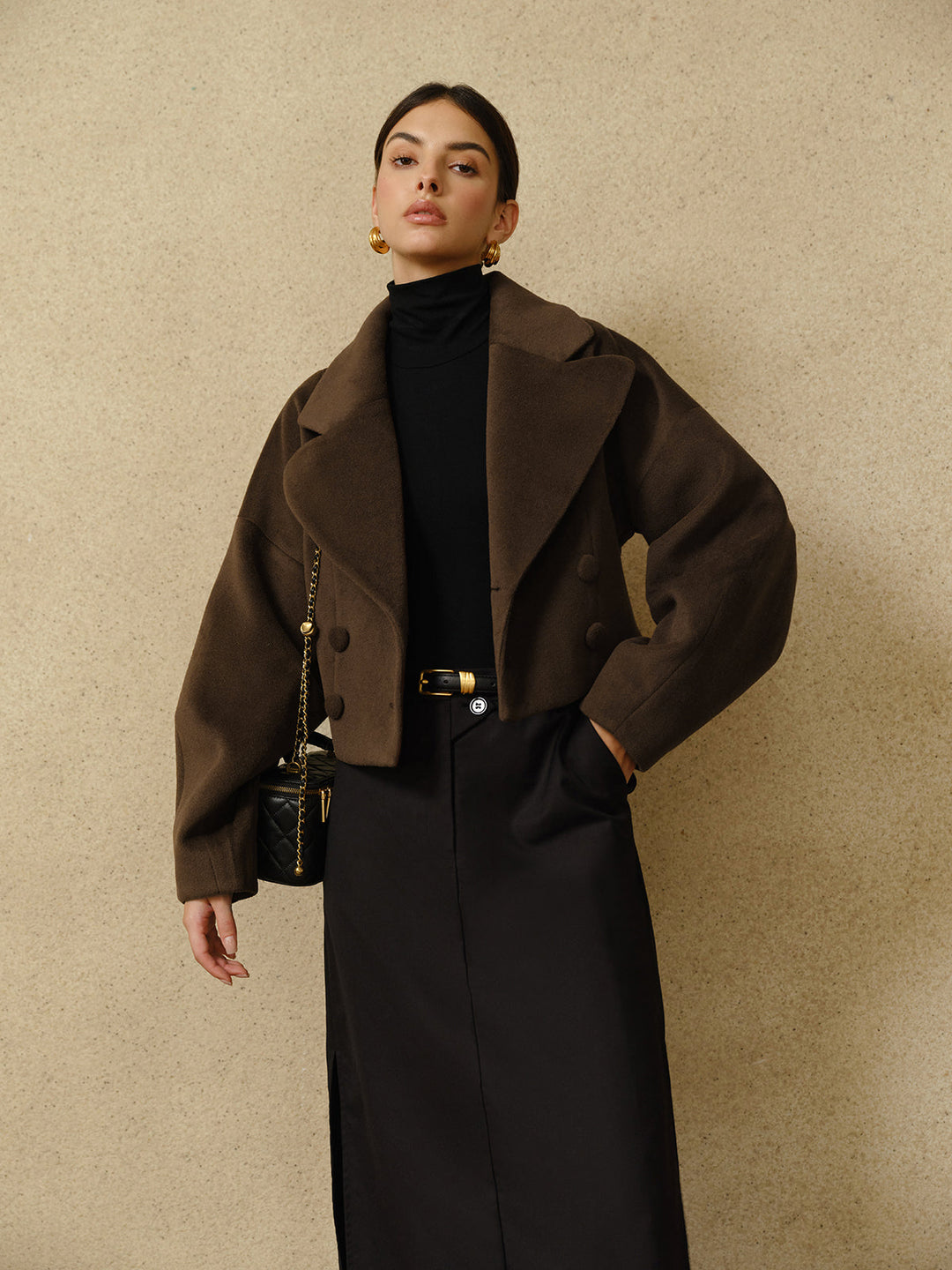 Métier Wool Blend Cropped Coat | Oversized Lapel | Sculpted Silhouette