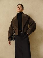 Load image into Gallery viewer, Métier Wool Blend Cropped Coat | Oversized Lapel | Sculpted Silhouette
