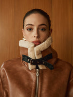 Load image into Gallery viewer, Faux Shearling Aviator Jacket | Oversized Collar | Classic Winter Style
