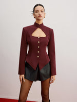 Load image into Gallery viewer, Structured Cut-Out Blazer | Stand Collar | Gold Button Detailing

