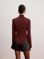 Load image into Gallery viewer, Structured Cut-Out Blazer | Stand Collar | Gold Button Detailing
