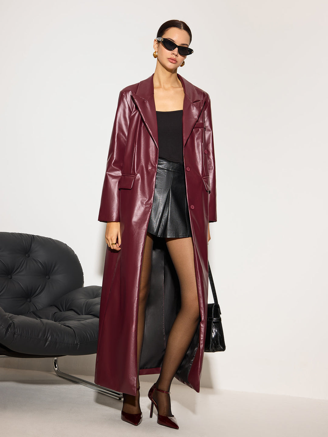 Minuit Long Vinyl Coat | Single-Breasted | Gloss Finish