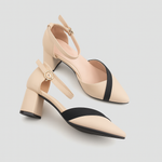 Load image into Gallery viewer, Block Heel Ankle Strap Pumps | Contrast Band | Pointed Toe
