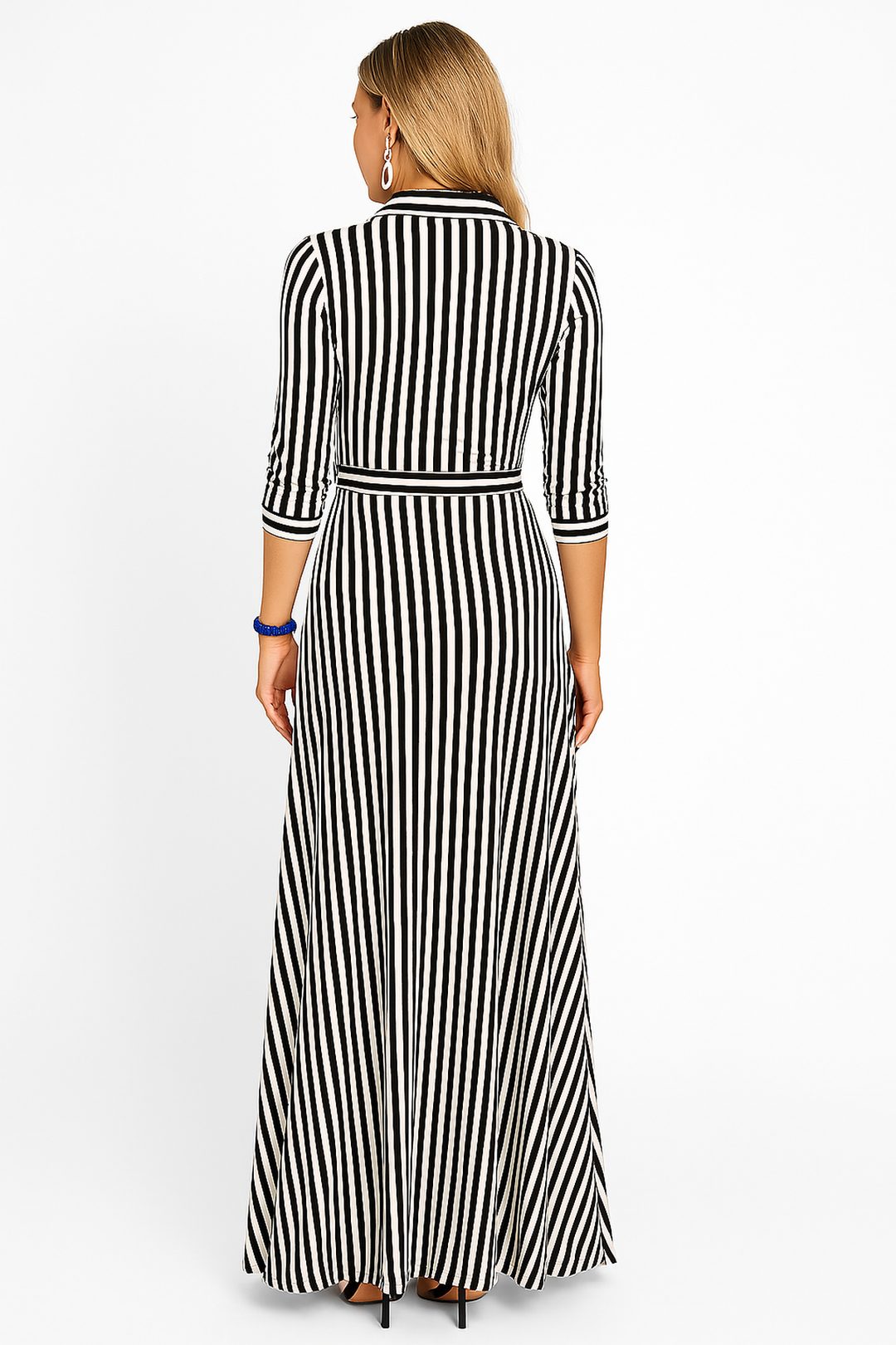Striped Shirt Maxi Dress | Button Front with Waist Tie
