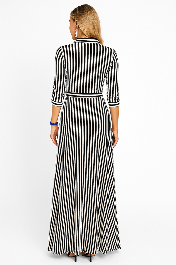 Striped Shirt Maxi Dress | Button Front with Waist Tie