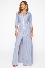 Load image into Gallery viewer, Striped Shirt Maxi Dress | Button Front with Waist Tie

