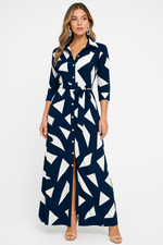 Load image into Gallery viewer, Striped Shirt Maxi Dress | Button Front with Waist Tie
