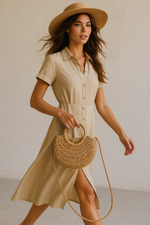 Load image into Gallery viewer, Woven Straw Round Handbag | Structured Boho Style
