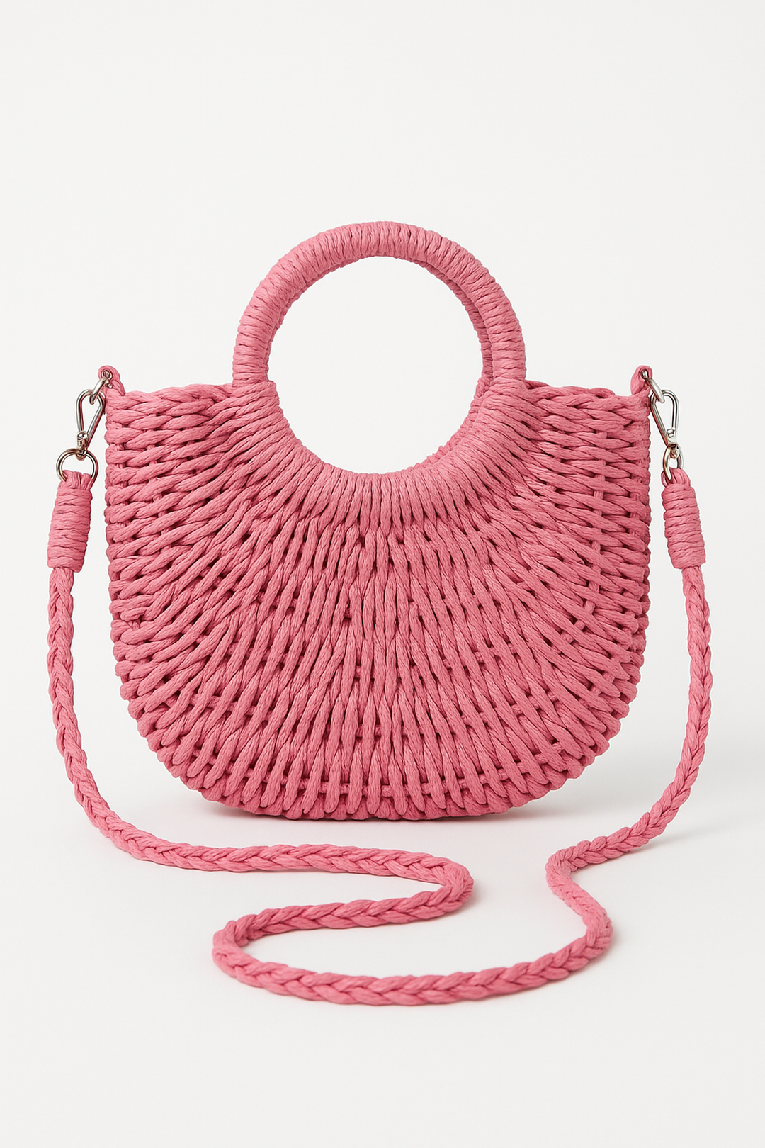 Woven Straw Round Handbag | Structured Boho Style