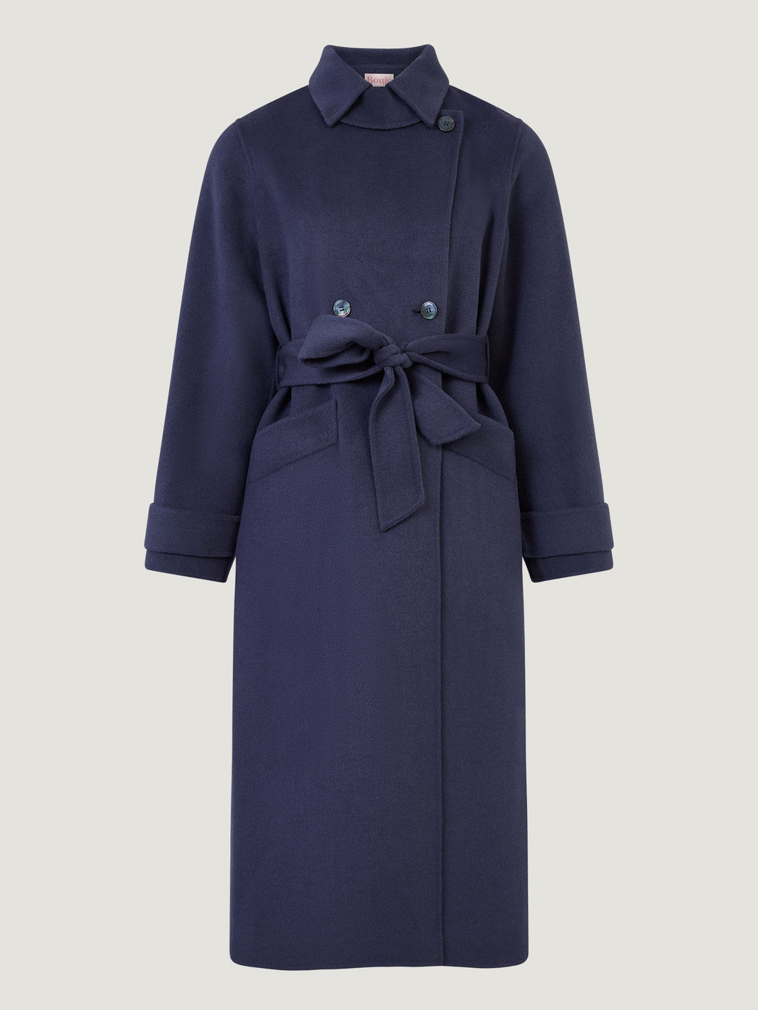 Wool Blend Long Coat | Double-Breasted | Belted Waist