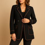 Load image into Gallery viewer, Longline Blazer Jacket | Contrast Piping | Single Button Closure
