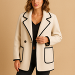 Load image into Gallery viewer, Longline Blazer Jacket | Contrast Piping | Single Button Closure
